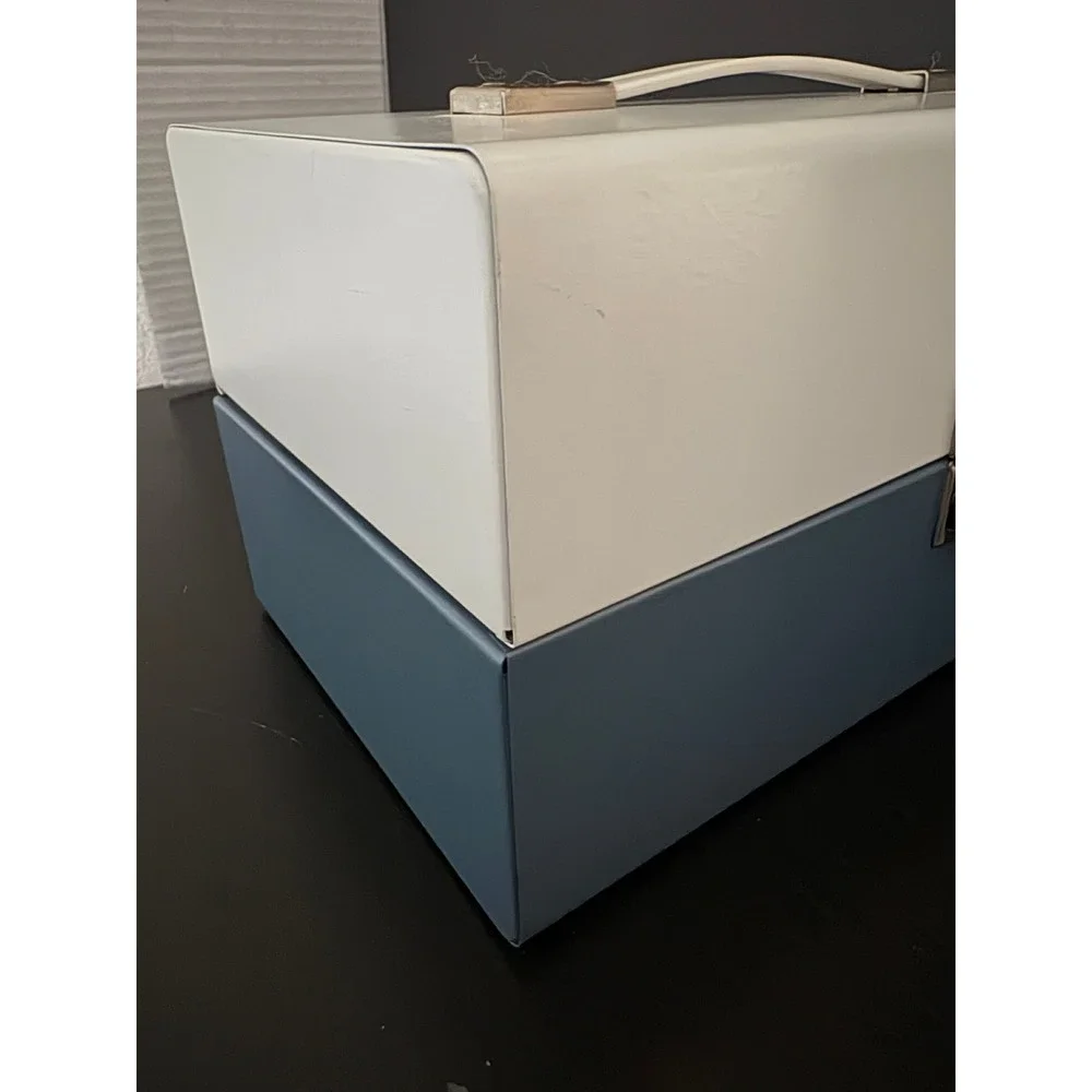 Smith-Victor Vintage Metal Storage Case Two-Tone Blue White Made in USA Retro